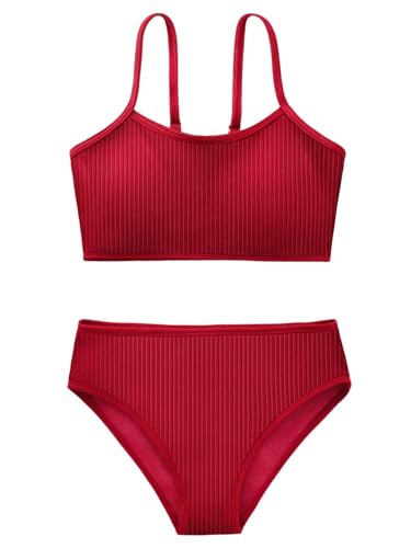Image of Girl's 2 Piece Swimsuit Solid Spaghetti Strap Bikini Sets Beach Bathing Suit Swimwear for Teen Kids