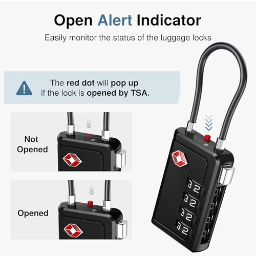 Puroma TSA Approved Luggage Travel Locks with Open Alert Indicator, 4 Digit Combination Resettable Code Zinc Alloy Lock for Suitcase, Backpack, Bag, Toolbox, Locker (2 Pack, Black) - Image 2