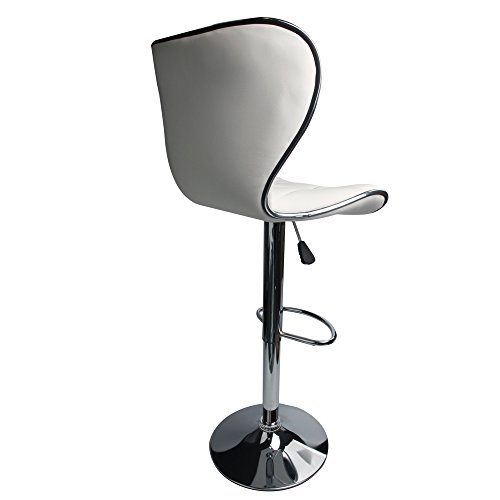 Leopard Shell Back Adjustable Swivel Bar Stools, PU Leather Padded with Back, Set of 2 (White) - Image 5