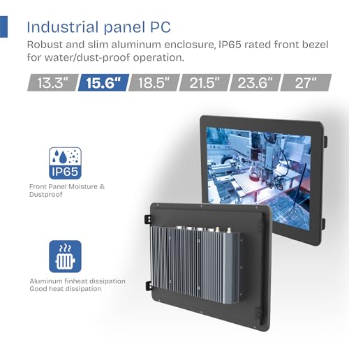 Image of 15.6 inch Fanless Industrial Panel PC,16:9 Embedded 10 Point Touch PC,Windows 10 IP65 All-in-One Computer,Auto Power-on,for Factory,Automation,Kiosk,Business (I3-7100U, 16G RAM 256G SSD)