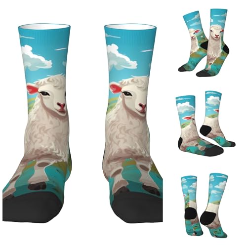LZQPOEAS Sheep Athletic Socks Unisex Cushioned Crew Socks Hiking Running Calf Sock Soft Above Ankle Sock