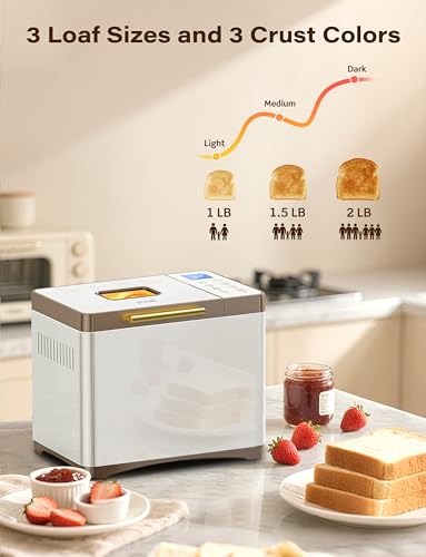 Image of KBS 20-IN-1 Bread Maker with Custom Program, 650W Bread Machine with Nonstick Ceramic Pan & Stainless Steel Paddle, 2LB Bread Maker Machine, Polish Bread, Gluten-Free, Touch Panel, 15H Timer, 3 Colors