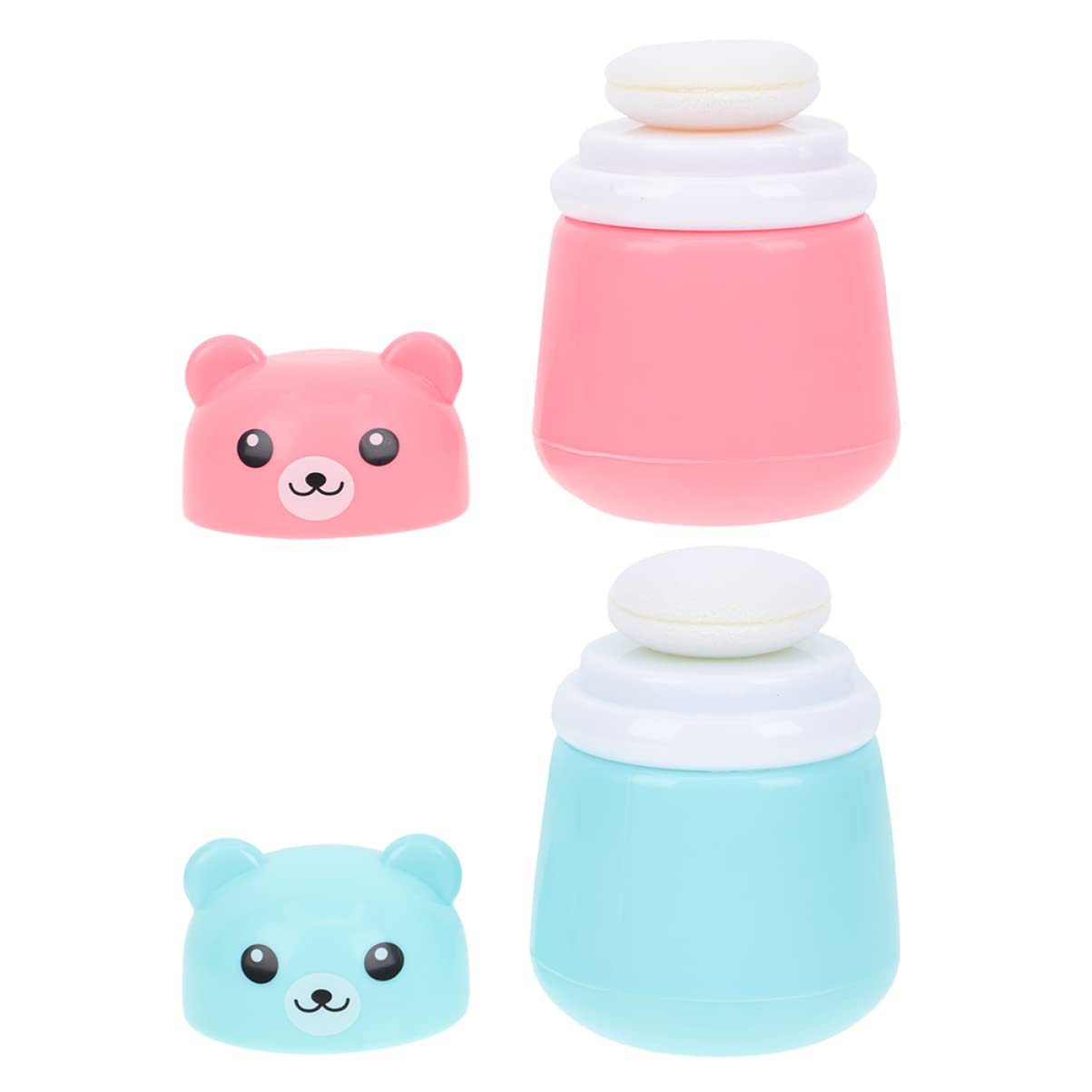 VICASKY 2Pcs Powder Puff Case Cartoon Bear Shape Powder Container with Leak Design for Talcum Powder and Loose Powder for Travel