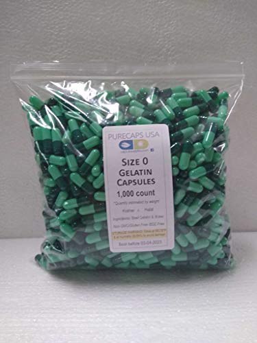 PurecapsUSA - Fillable Light/Dark Green Empty Gelatin Capsules - Size 0 (1,000 ct)