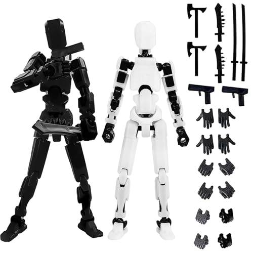 Image of 2Pcs Action Figure, Dummy Robot Toy for DIY Assembly, Desk Decor, Photography Props, Art Model, Collectible Display, Black and White Set