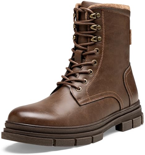 Jousen Mens Combat Boots Lace up Boots for Men Zipper Motorcycle Boots Men(AMY8417 brown 10.5)