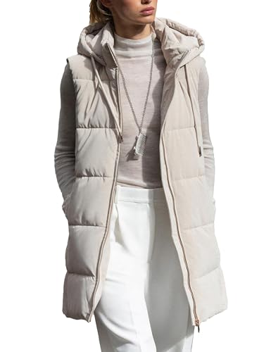 Fiona Jolin 2025 Long Vest for Women Sleeveless Hood Puffer Vest Zipper Padded Gilet Winter Warm Outwear with Pockets (Apricot-XL)
