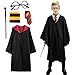 Amycute Costume de Magicien, Robe de Sorcier avec Cravate, Lunettes Noires Rondes, Écharpe et Baguette, Kit d'accessoires Déguisement pour Halloween Fête Carnaval Party Noël Bal Costumé (155)