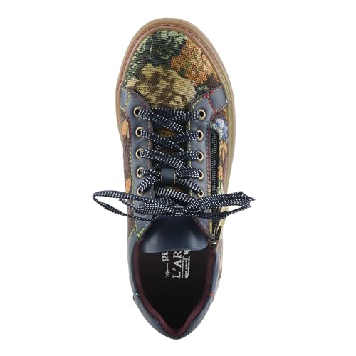 Spring Step L'Artiste Danli-Fab Fashion Sneakers – Premium Leather with Tapestry Print Upper - Lace Up Zipper Closure, Removable Insole, Flat Platform Sole3