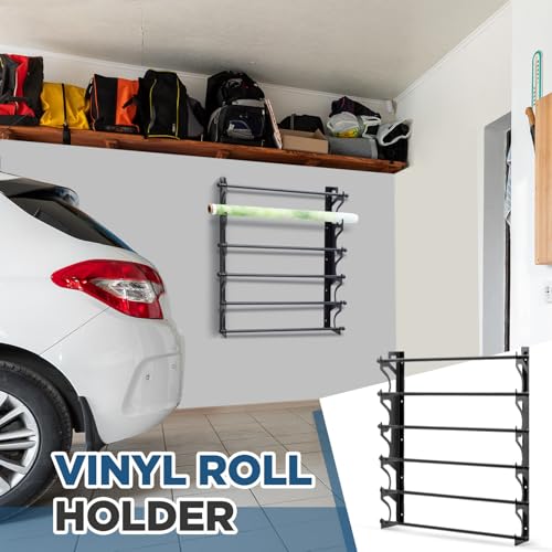 Image of 6 Roll Vinyl Roll Holder Adjustable Metal Vinyl Rack Wall Mount for Car Wrap Material Transfer Paper Tape Wallpaper Window Film Garage Workshop, Bracket Only