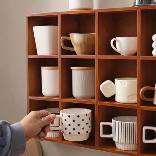 Wall Mounted Wooden Display Stand for Collectibles, Teacups, Figurines, Baseballs - 12 Compartments - Stylish Hanging Showcase for Home Decor and Organization