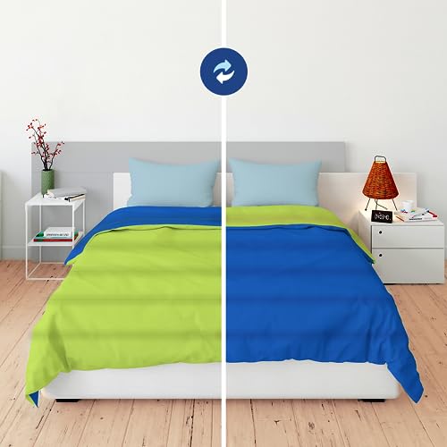Image of Zinnia Ultra Soft Microfibre Reversible Comforter - Double 230 x 255 CM, Bright Green and Deep Blue,(Solid - Vibrant)