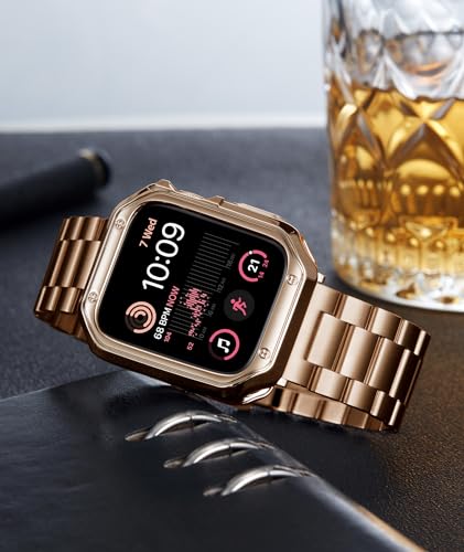 Image of BINLUN Compatible with Apple Watch Band 49mm 46mm 45mm 44mm 42mm 41mm 40mm 38mm Stainless Steel Metal Watch Strap with TPU Watch Case Compatible with iWatch Series(Watch Not Included)