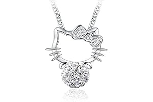 Cute Real 925 Sterling Silver Cat Pendant Necklace Rhinestone Ball Pendant for...