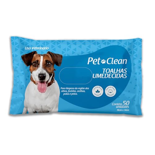 Toalhas Umedecida Pet Clean com Aloe Vera para Higiene e Limpeza de Cães e Gatos, Pacote com 50 Unid