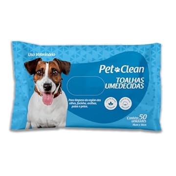 Toalhas Umedecida Pet Clean com Aloe Vera para Higiene e Limpeza de Cães e Gatos, Pacote com 50 Unidades
