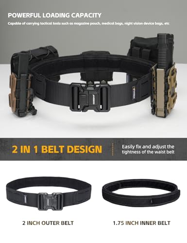 Image of IDOGEAR 2 Inch Belt MOLLE for Men with 1.75 inch Inner Belt Nylon Duty Quick Release Metal Buckle Belts Hook-and-Loop Laser-cut