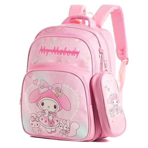 Roffatide Cartoon Pink Bunny Backpack 15L Large Capacity Nylon Backpack for Travel Trip Work Casual Daypack with Hanging Storage Bag