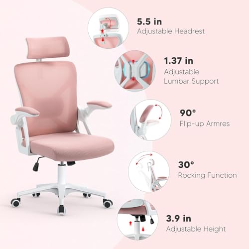 Chaise de bureau ergonomique en maille avec appui-tête réglable - 4
