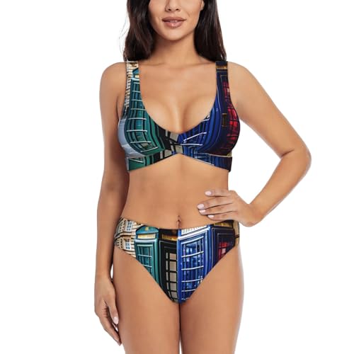 Maillot de bain 2 pièces effet cabine britannique pour femme avec haut bikini galbant