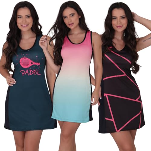 Kit 3 Roupas Esportiva Feminina Beach Tennis Vestido Tennis Acompanha Shorts (BR, Alfa, G, Regular, Regular, Padrão, Lilas)