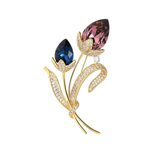 Image of Rhinestone Flower Brooch Austrian Crystal Flower Pin 18k Gold Plated Floral Brooch Lapel Pin Jewelry Mother's Day Birthday Gifts for Mom Wife