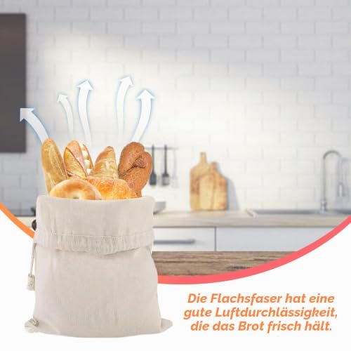 Foto von Vordpe 3 Stück Leinen-Brotbeutel,Brottasche mit Kordelzug,Brot Aufbewahrungsbeutel,Wiederverwendbar Brotsack,für Brot,Baguette,Obst,Gemüse (30 x 40cm)