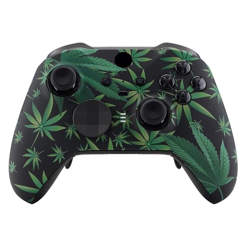 eXtremeRate Green Weeds Patterned Faceplate Cover, Soft Touch Front Housing Shell Case Replacement Kit for Xbox One Elite Series 2, Xbox Elite 2 Core Controller Model 1797 - Accent Rings Included