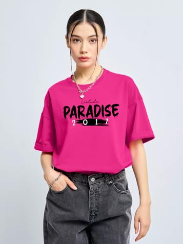 Image of LEOTUDE Women's Oversized Round Neck Half Sleeve Cotton Blend Graphic Printed T-Shirt | Top for Women & Girls (Color: Blue)