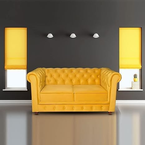 Image of Solid Wood Velvet Fabric L Shape Sofa Sofa for Living Room Button Tufted Sofa Chair for Home & Office (Left Aligned L-Shaped (2 Seater Yellow)