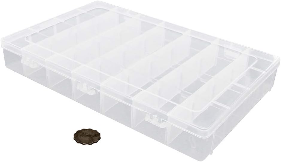 Yinpecly Component Storage Box 350x220x48mm Adjustable Divider 28 Grids Removable Compartment PP Organizer for Jewelry Beads Earring Container Tool Fishing Hook Small Accessories 1Pcs