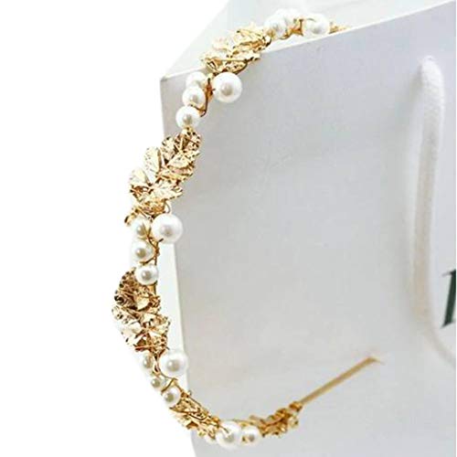ruiruiNIE Barroco Vintage Diadema Joyas Perlas Falsas Hojas de Metal Dorado Aleación Aro para el Cabello