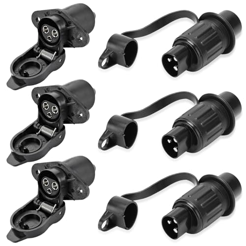 3 Stück Anhänger Stecker 3 Polig Steckdose 12V Steckdose 3-Polig, Flach Dreipoliger Anhänger Steckdose, Wasserfester 3Poliger Stecker Steckdose Traktor, 3 Poliger Steckdose für KFZ LKW RV