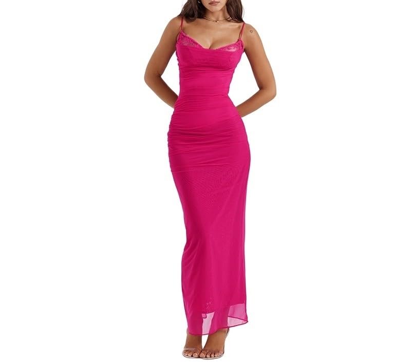 Amazon.com: SeWaLL Autumn New Temperament Slim-Fitting Bust-Revealing Slit  Long Skirt Fashionable Lace Mesh Suspender Dress for Women (Color : Gr,  Size : Large) : Clothing, Shoes & Jewelry