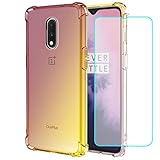 Vokuha for OnePlus 6T Case,OnePlus 7 Case with Tempered Glass Screen Protector, Cute Clear Gradient Slim Shockproof TPU Back Phone Protective Cover for OnePlus 6T (Black/Gold)