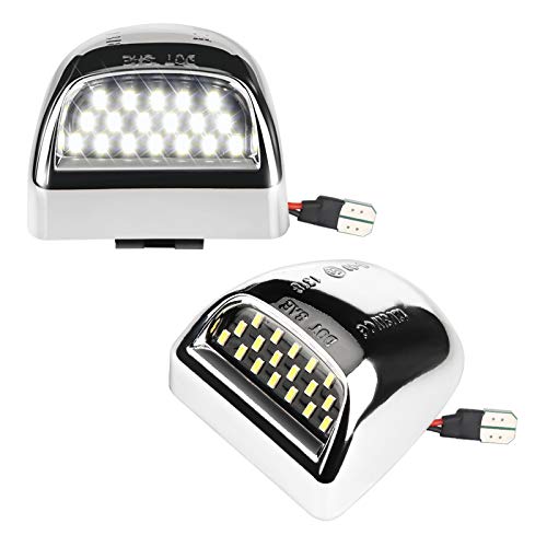 MbuyDIY LED License Plate Light Lamp Assembly Chrome Housing Compatible with 1999-2013 Chevy Silverado GMC Sierra Suburban Avalanche Tahoe Yukon 6000K White, Pack of 2