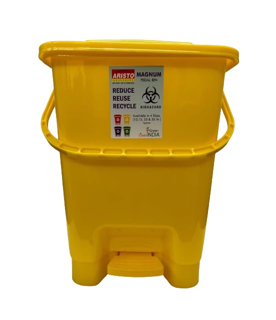 ARISTO Plastic Pedal Dustbin With Handle 20 ltr Yellow