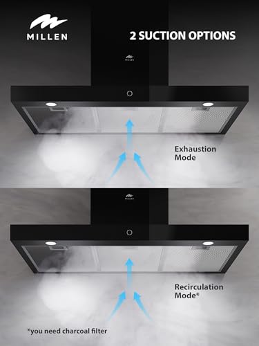 MILLEN 90 cm Black Glass/Painted Body Range Hood 1000m3/h - MKH 901 BB, 3 Year Warranty