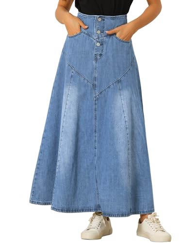 Allegra K Casual Denim Skirt for Women's High Waisted A-Line Flared Maxi Skirts
