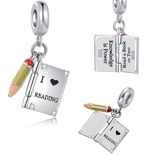 Abalorio de libro y lápiz compatible con pulseras Pandora de mujer 5