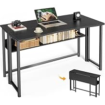 Huuger Folding Desk with Storage Shelf, 39.3 Inch Foldable Computer Table for Small Spaces, Space Saving Sofa Table for Couch, Writing Work Office Computer Desk, Easy to Fold, Black