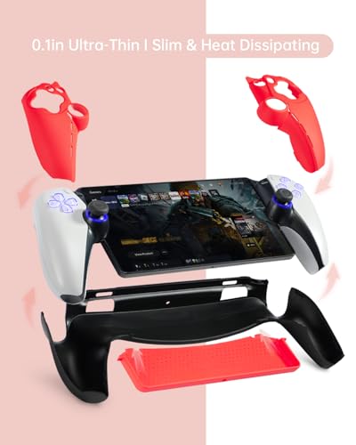 Image of UYIYE PlayStation Portal Case, Rubber Skin Cover for PS Portal Remote Player, Thin Fit Designed Protective Case with Comfortable Grip, Shockproof Scratch Resistant & Heat Dissipation Design-Red&Balck