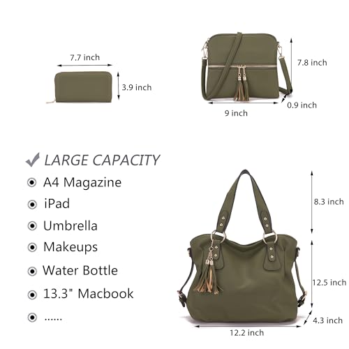 Image of Qiyuer Slouchy Handbag for Women Shoulder Bag Hobo Purse Wallet Set 3pcs