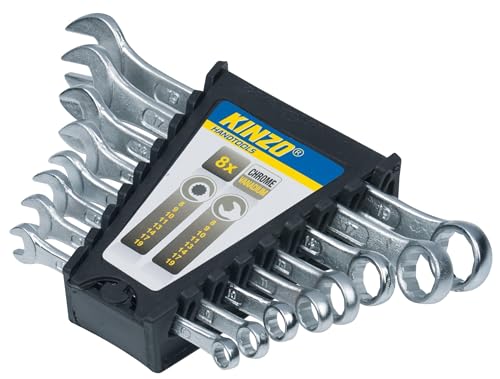 Kinzo Ratschenschlüssel Set 8 Teilig - Schraubenschlüssel von 8 bis 19MM - Chrom-Vanadium-Stahl - Silber