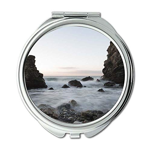 Preisvergleich Produktbild Yanteng Spiegel, Schminkspiegel, Strand Schwarz-Weiß-Morgendämmerung, Taschenspiegel, tragbarer Spiegel