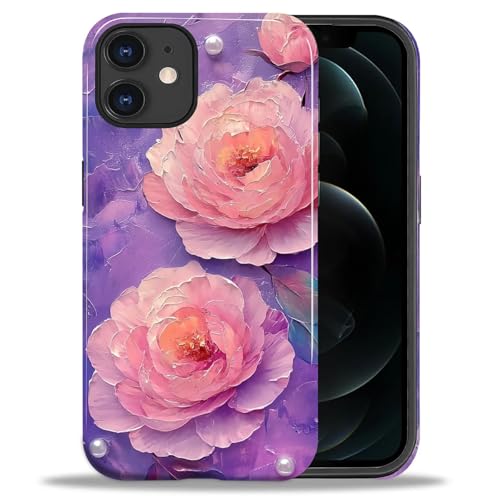 ANLUN STORE Case for iPhone 11,Hybrid Dual Protection Soft TPU + Hard PC Shockproof Cover, Anti-Scratch & Slim Protective Men Women Case for iPhone 11 Purple Retro Oil Flower Design