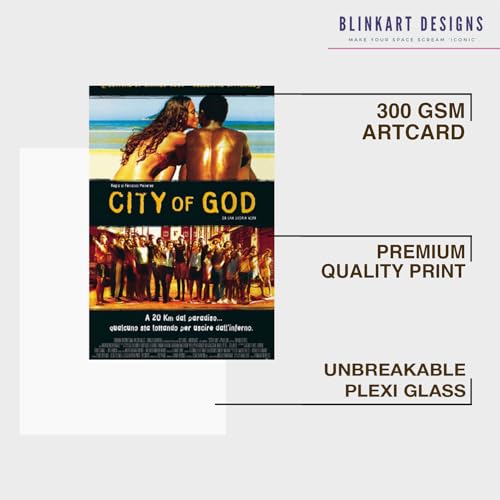 Image of BLINKART City Of God (2002) Movie Poster Frame 8x12 Inch | Premium 300 GSM Paper Wall Print | Vintage Film Artwork for Home, Bedroom, Living Room, Office | Framed Photo Decor