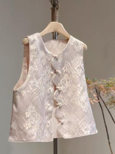 Chaleco de jacquard para mujer delgado estilo nacional reversible con cuello redondo cómodo 6