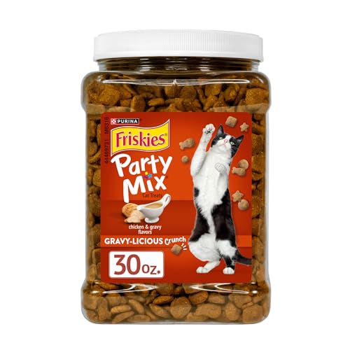 Purina Friskies Party Mix Gravy-LiciousCrunch Chicken and Gravy FlavorsCat Treats - 30 oz Canister