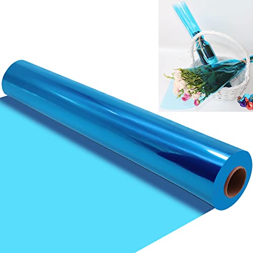 100 ft x 34 in Extra Wide Cellophane Wrap Roll Blue Translucent Cellophane Roll for Gift Baskets Wrap Colored Cellophane Wrapping Paper for Treats Candies Holiday Birthday Baby Shower Decoration